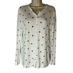 Croft & Barrow White and Black Cardigan with Polka Dot Pattern